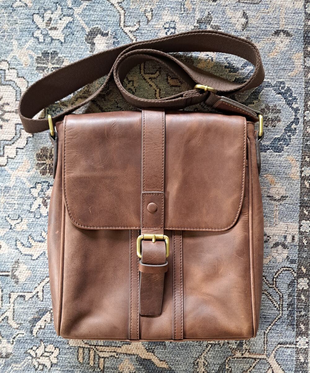 Hammacher Schlemmer Brown Leather Crossbody Bag Unisex 12" x 10" x 3"